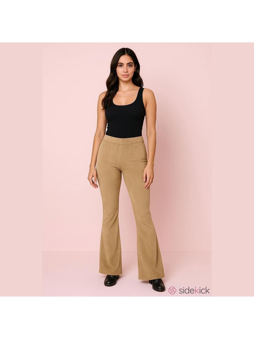 FAL Pull On Cotton Blend Velour Flare Pants Camel Tan Sz M Tall - Picture 2 of 6